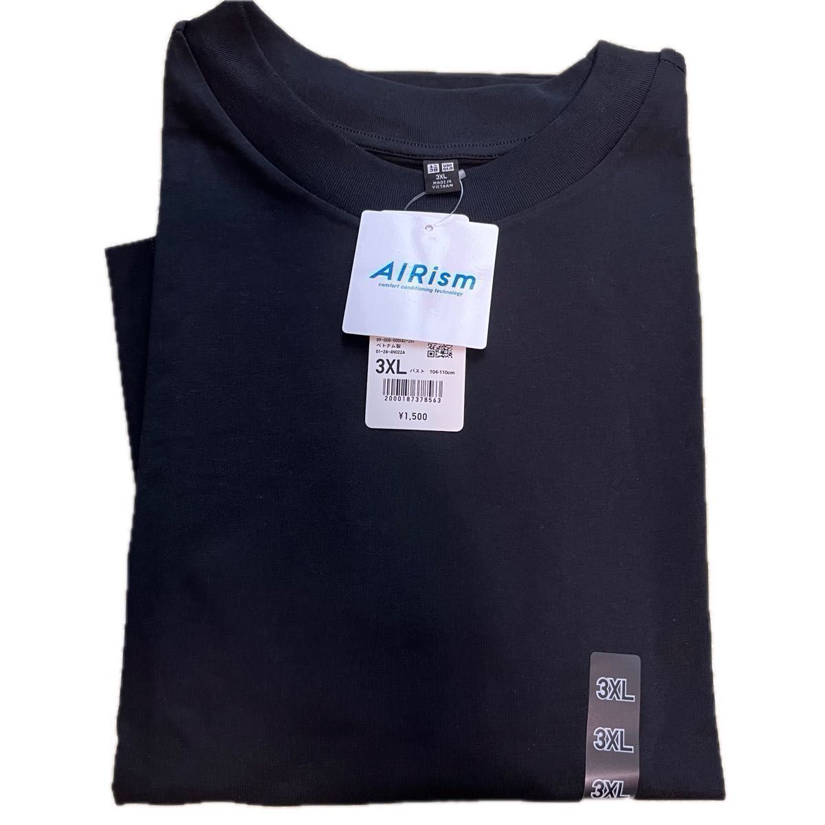 新品 タグ付き　ブラック　エアリズムコットンT 半袖　ユニクロ Tシャツ 黒　半袖Tシャツ　3XL UNIQLO woman