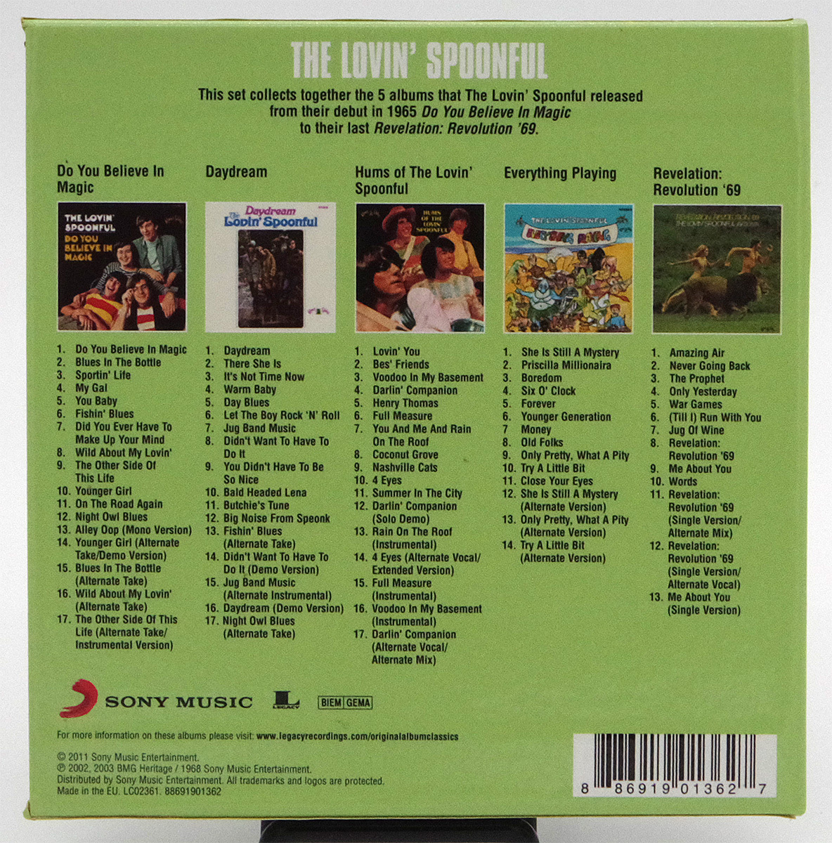The Lovin' Spoonful / ORIGINAL ALBUM CLASSICS 5CD BOXセット 輸入盤　1st「魔法を信じるかい?」から6th「革命」まで全盛期5アルバム収録_ボックスの状態（裏）