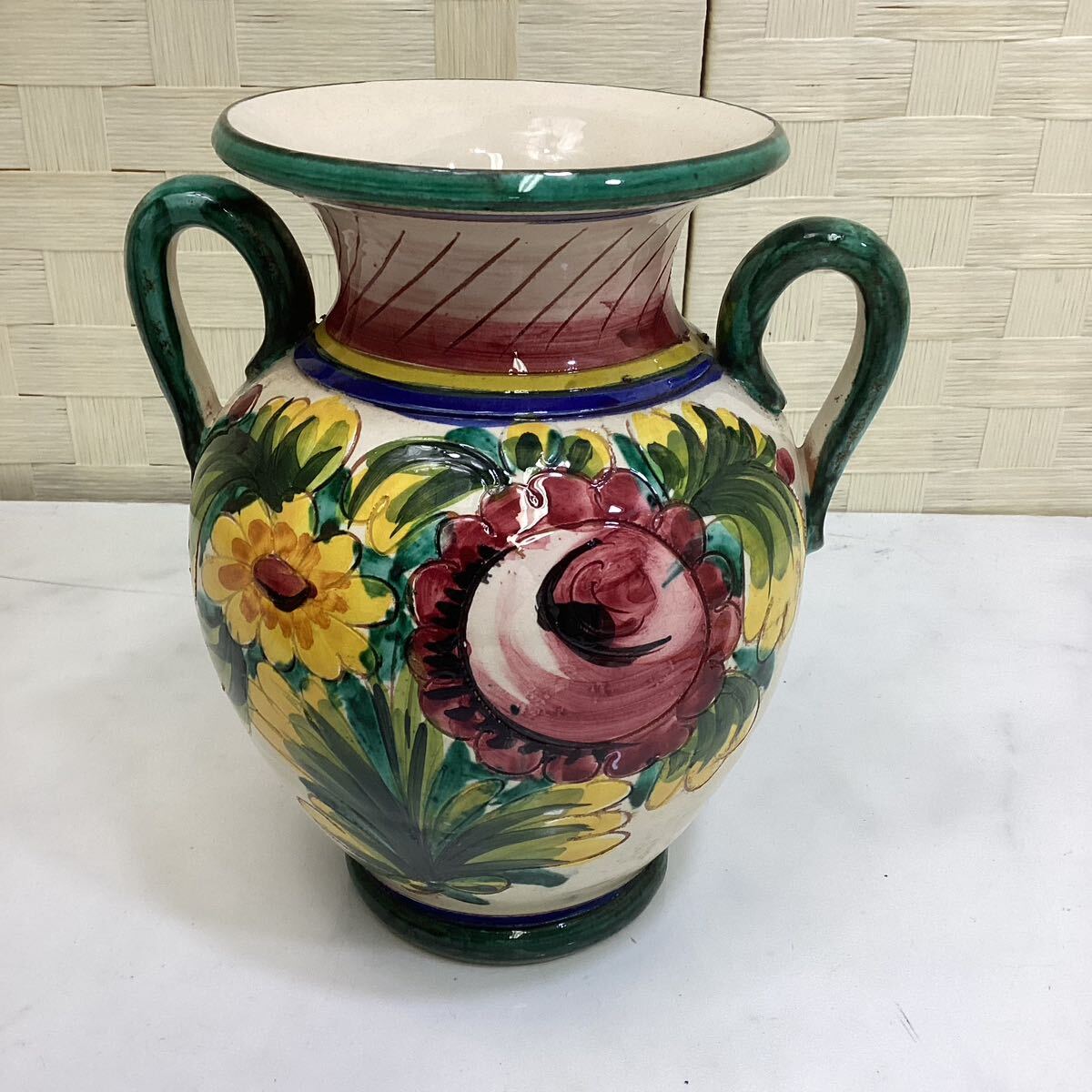 イタリア製 壺 花瓶 陶器 CERAMICHE PAOLI イタリア製 花瓶 壺 ペイントアート J117