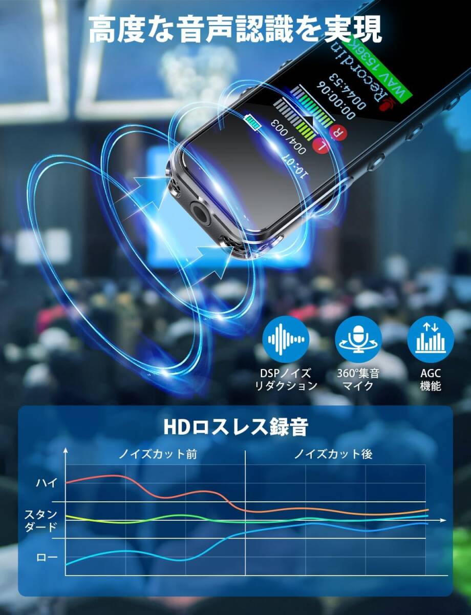 Serrtui ボイスレコーダー 32GB ICレコーダー 1536kbps音質 ワンボタン録音 小型 録音機 42時間連続使用 カラーLCD液晶画面 日本語説明書付_画像6