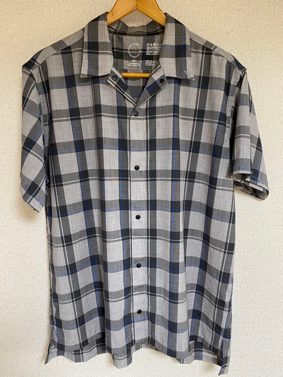 山と道　Merino Short Sleeve Shirt  Gray Check  SIZE  L