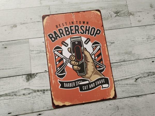 bk346 送料無料!! ブリキ看板【3枚セット】BARBER / BARBERSHOP バーバー ショップ 理容室 床屋 雑貨 レトロ 美容室 バリカン かっこいい_画像5