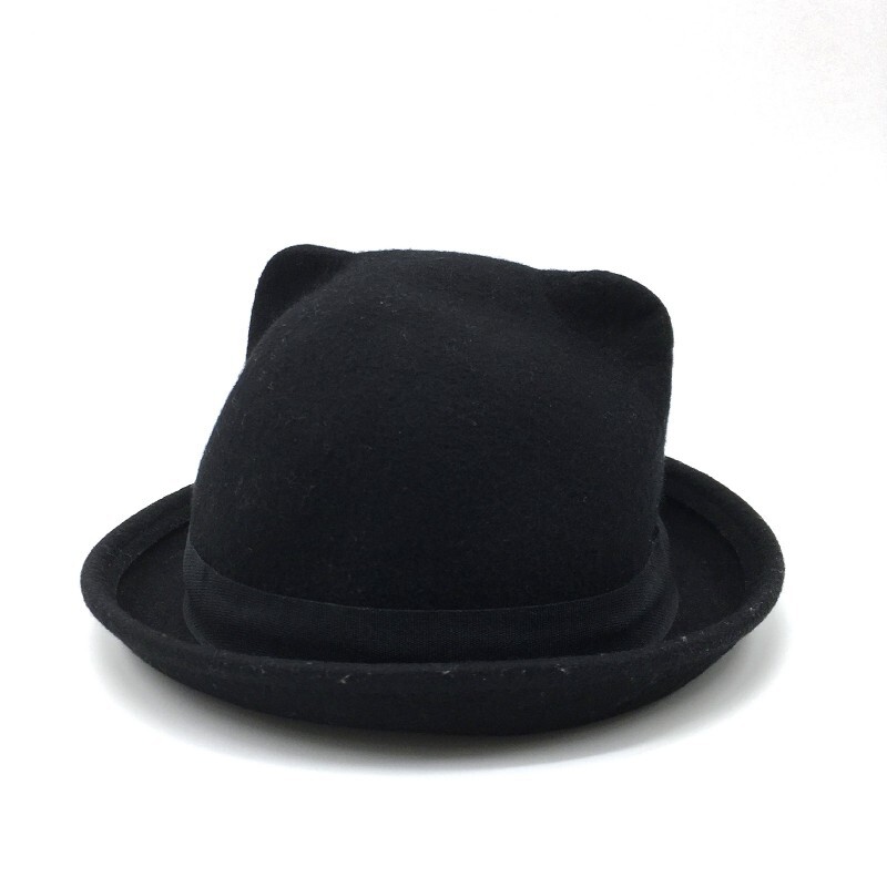 【28388】 H&M エイチアンドエム ハット 帽子 サイズEUR 92/104 ブラック サイズ1歳半-4歳相当 耳つき ダービーハット おめかし キッズ_画像1