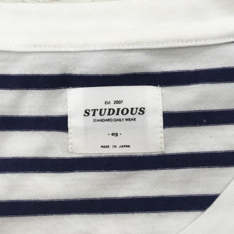 【28163】 STUDIOUS ステュディオス 半袖Tシャツ カットソー サイズ3 / 約M ホワイト ボーダーライン ゆったり レディース_画像4
