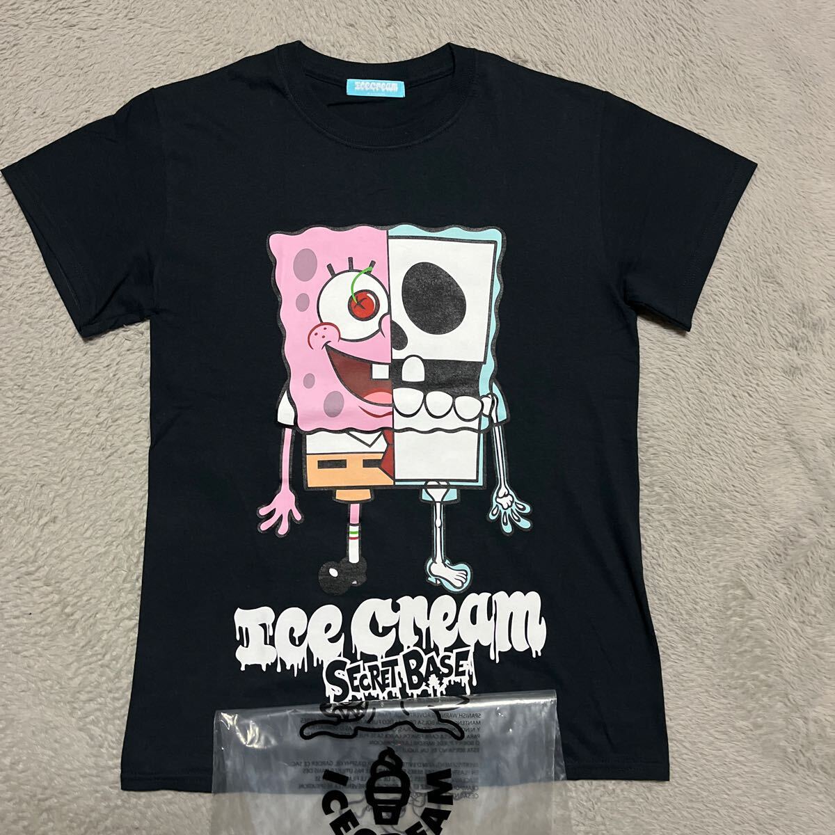 ICECREAM × SECRET BASE tee t рубашка    черный 　 черный 　 лед   крем 　bbc BILLIONAIRE BOYS CLUB s