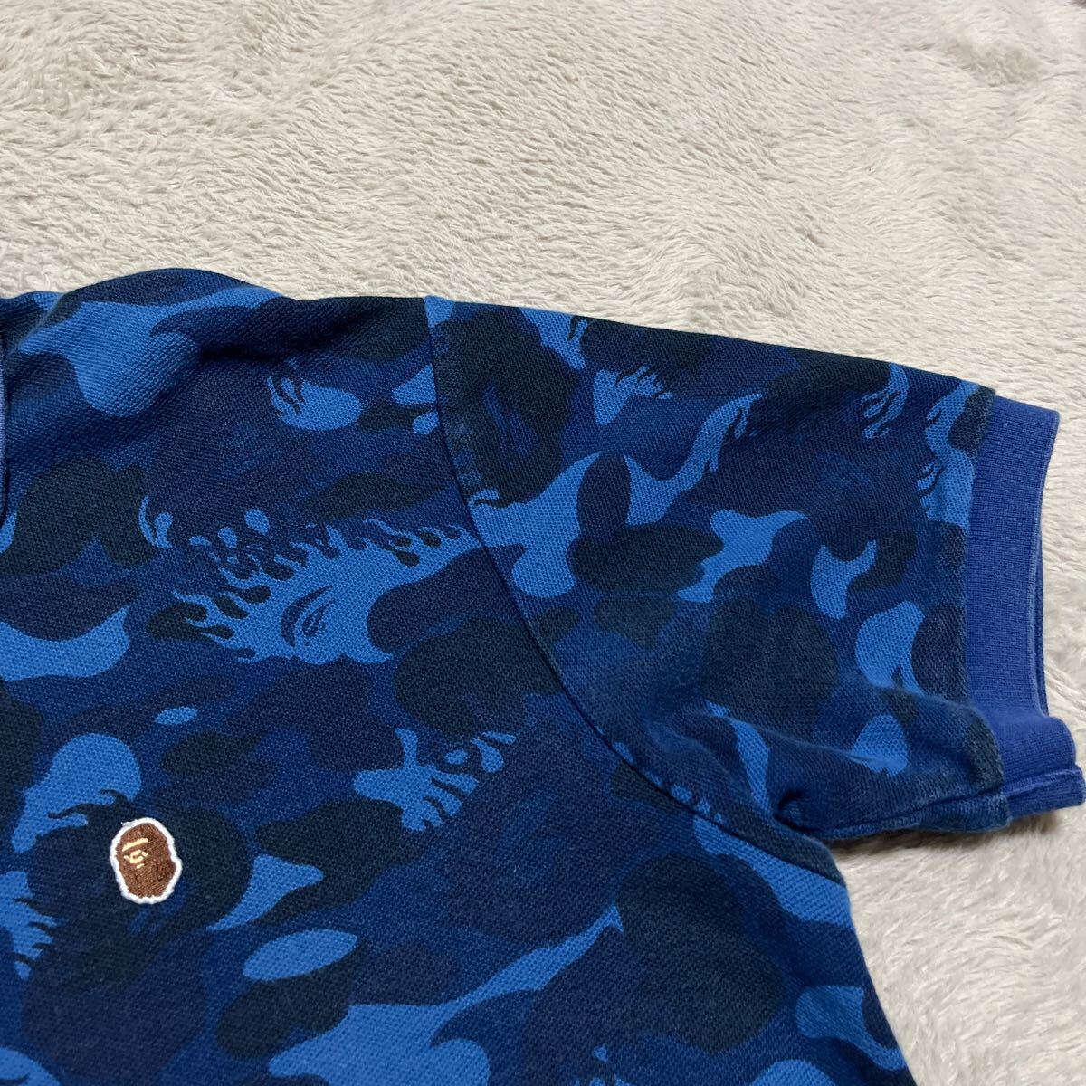 A BATHING APE BAPE KAWS FIRE CAMO 迷彩　ファイヤーカモ　炎　POLO ポロシャツ　tee tシャツ M ネイビー　BABY MILO ベビーマイロ_画像3