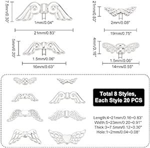 PandaHall 約160個 8種 天使の羽 ビーズ 翼柄 銀古美 チャーム 金具 ジュエリー用 アクセサリーパーツ 手作り素材_画像2