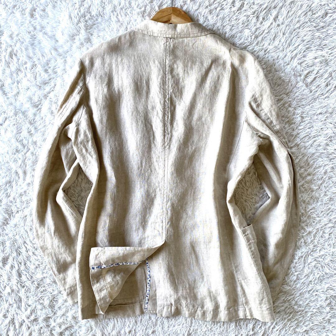 flax 100%/L size / unused * tag attaching *TAKEO KIKUCHI Takeo Kikuchi tailored jacket floral print piping spring summer raw . men's outer 