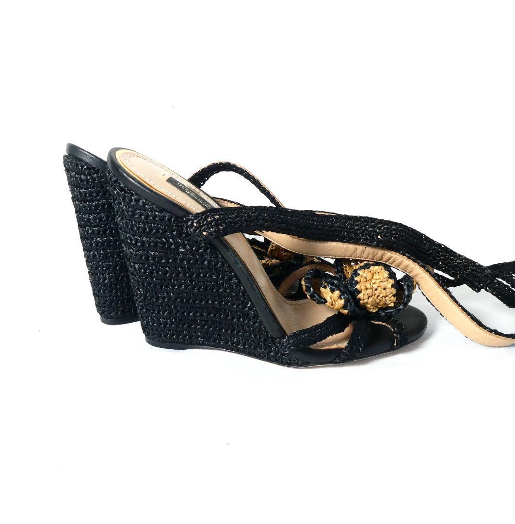  almost unused Dolce & Gabbana Dolce & Gabbana size 36 approximately 23. flower equipment ornament open tu Wedge sole sandals strap black 