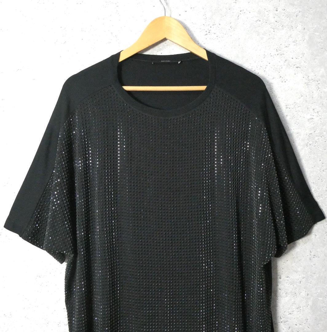  beautiful goods GUCCI Gucci silk 100% studs rom and rear (before and after) switch oversize crew neck short sleeves T-shirt cut and sewn blouse black black 