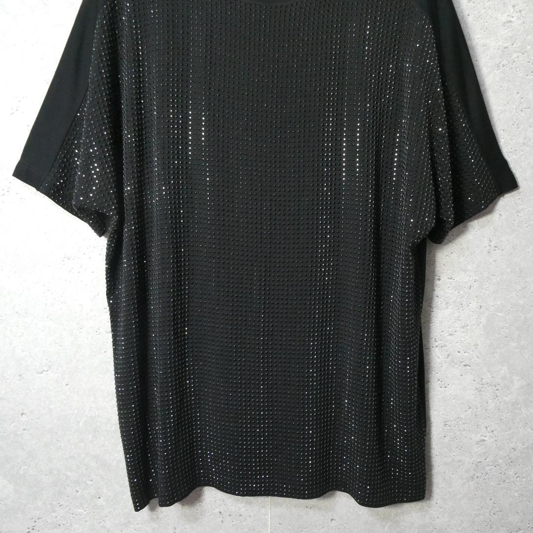  beautiful goods GUCCI Gucci silk 100% studs rom and rear (before and after) switch oversize crew neck short sleeves T-shirt cut and sewn blouse black black 