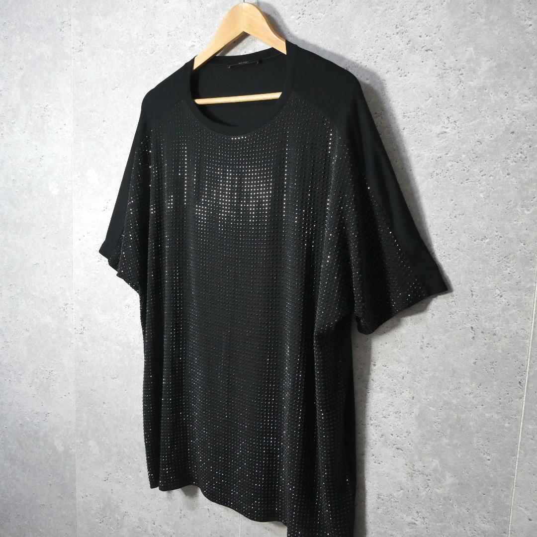  beautiful goods GUCCI Gucci silk 100% studs rom and rear (before and after) switch oversize crew neck short sleeves T-shirt cut and sewn blouse black black 