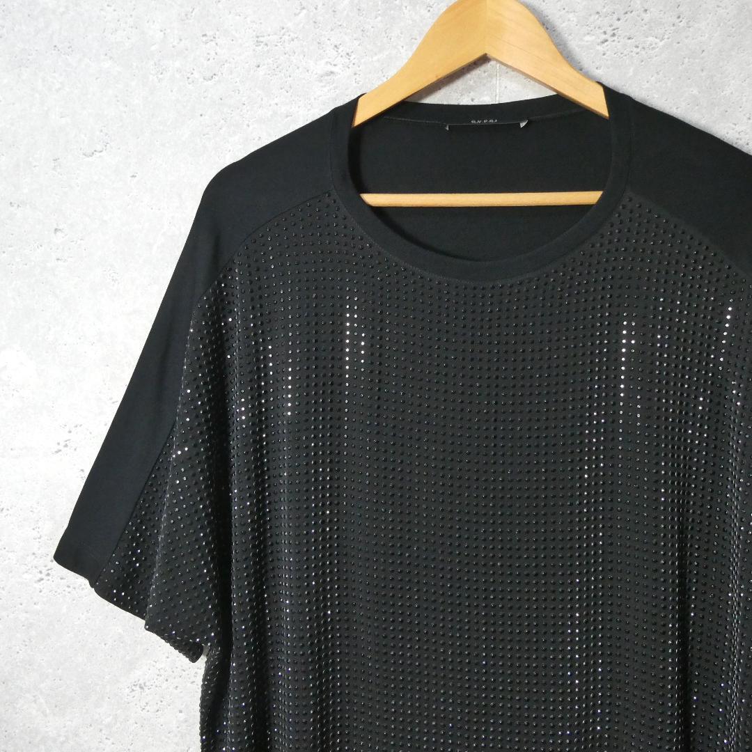  beautiful goods GUCCI Gucci silk 100% studs rom and rear (before and after) switch oversize crew neck short sleeves T-shirt cut and sewn blouse black black 