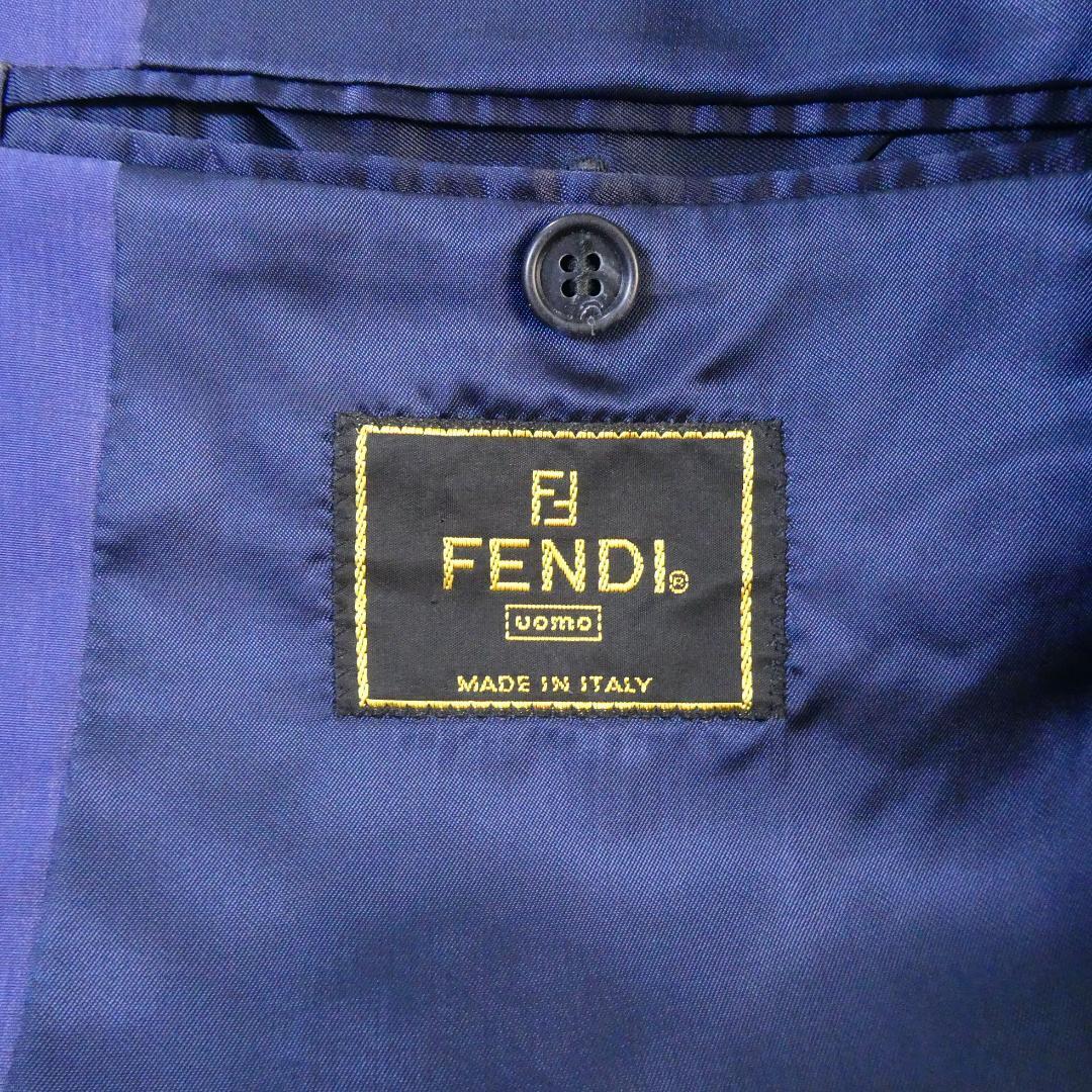 良品 FENDI フェンディ サイズ46 シルク100％ シングル 2B テーラードジャケット スーツ ブルー系_画像9