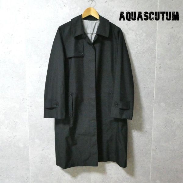 美品 Aquascutum アクアスキュータム サイズ5S ブラック ブラック ロングコート トレンチコート バルマカーンコート ポリウレタン加工_画像1