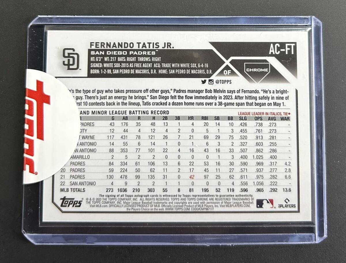2023 Topps Chrome MLB Fernando Tatis Jr. Padres Auto AC-FT レデ戻りの画像2