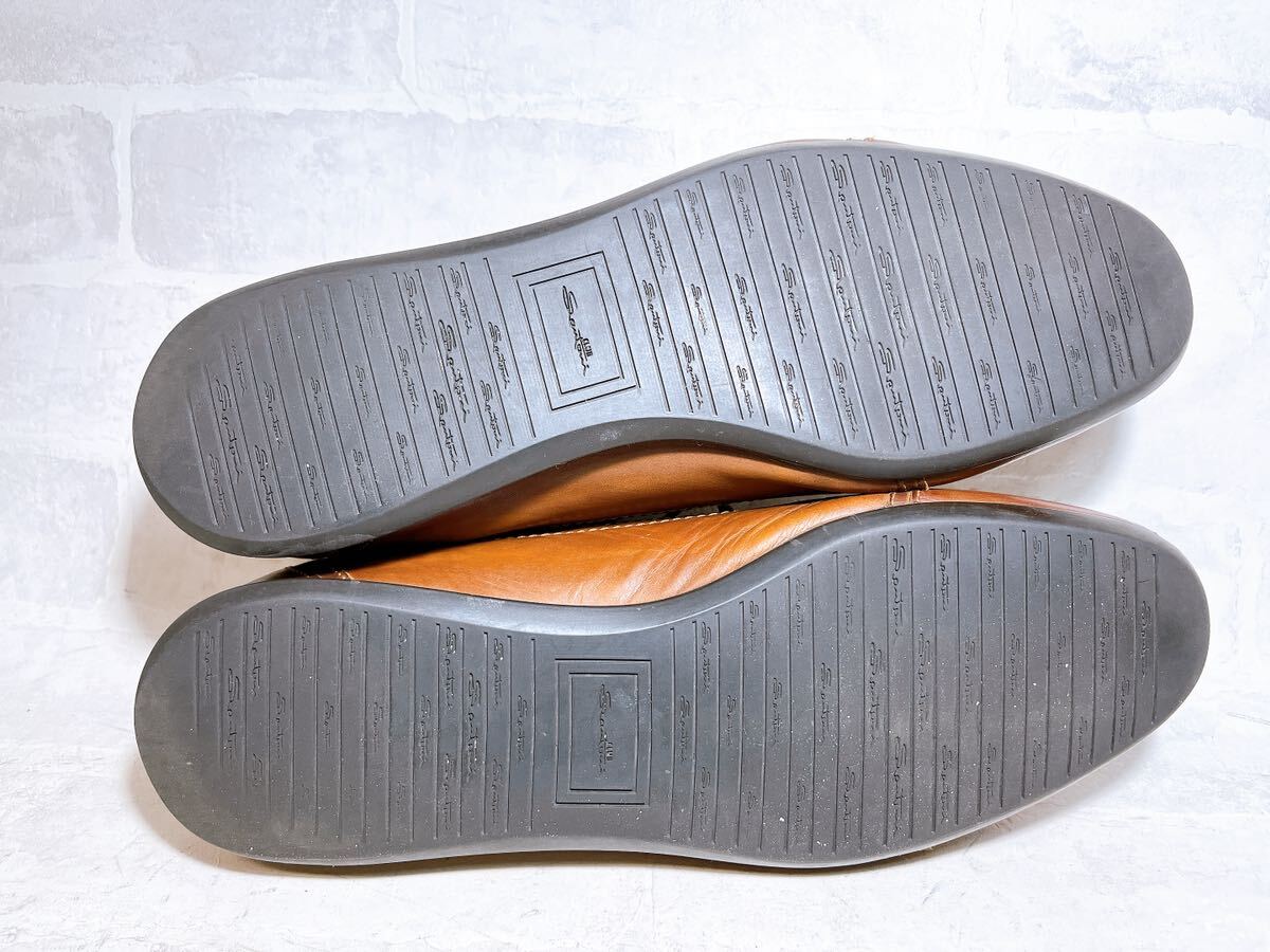イタリア製【美品】SANTONI サントーニ 高級 レザースニーカー 本革 レザー 茶 UK9（約27.5cm）高級紳士靴