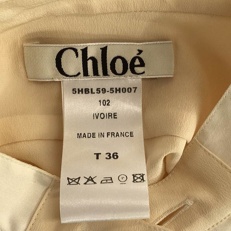 【美品】 Chloe / クロエ | silk 100％ / シルク スタンドカラー チェーン シェルボタン パフスリーブ ブラウス | 36 | ベージュ_画像5