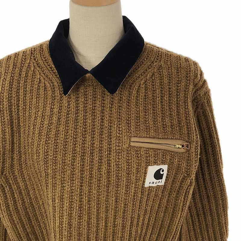 【美品】 sacai / サカイ | 2023AW | × carhartt / カーハート WIP Knit Pullover Detroit / カットアウト ベロアカラー ニット_画像2