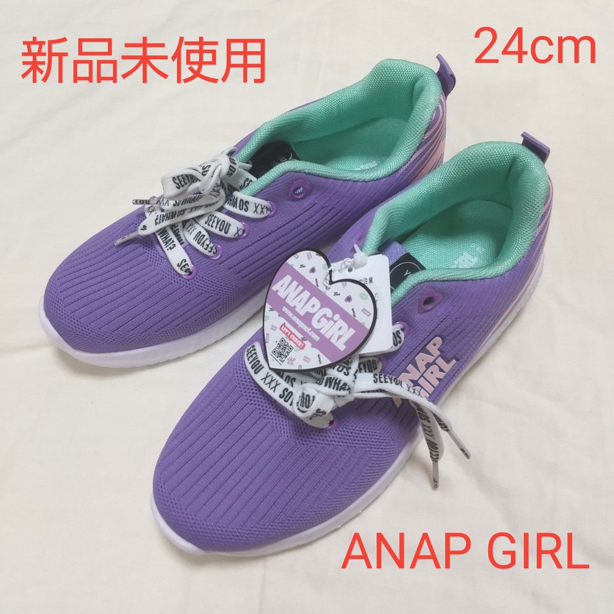新品未使用 キッズ レディース ANAPGIRL スニーカー 24cm 紫 パープル 女の子 アナップガール