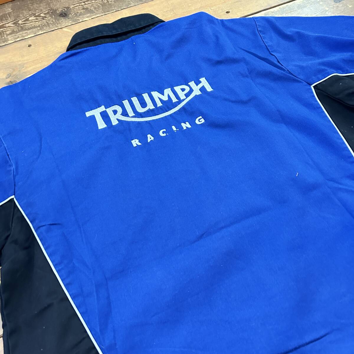triumph / トライアンフ モーターサイクル ワークシャツ trimountainボディ ツートーン xlサイズ 半袖 企業 used_画像6