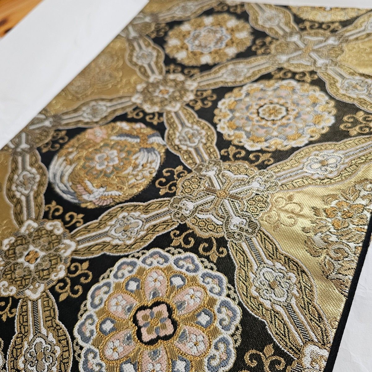 試着のみ　豪華　正絹　袋帯　刺繍　黒×金　ブラック×ゴールド　留袖　振袖　訪問着　六通　着物