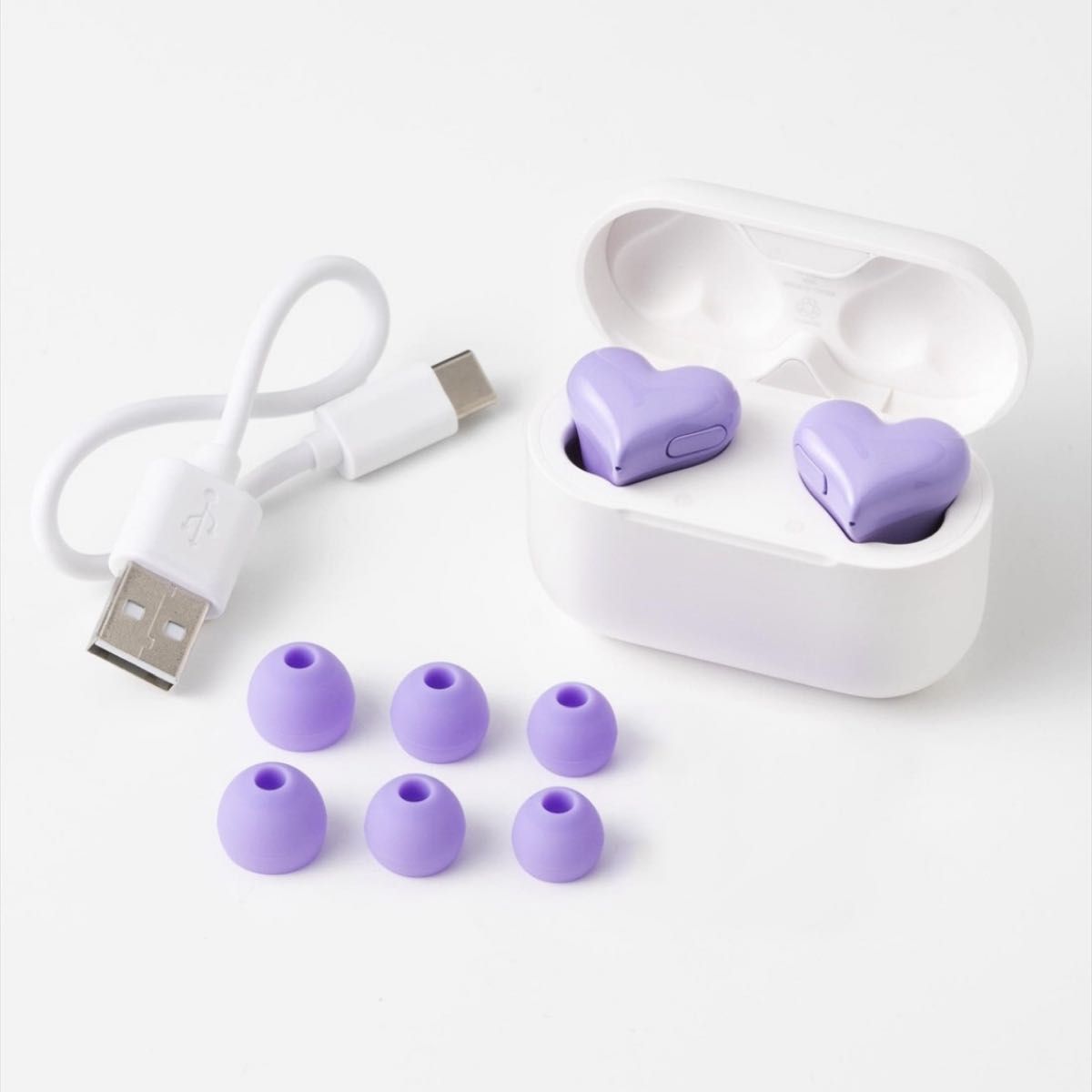 ハート型イヤホン ワイヤレス　Heart Buds Bluetooth  紫　パープル