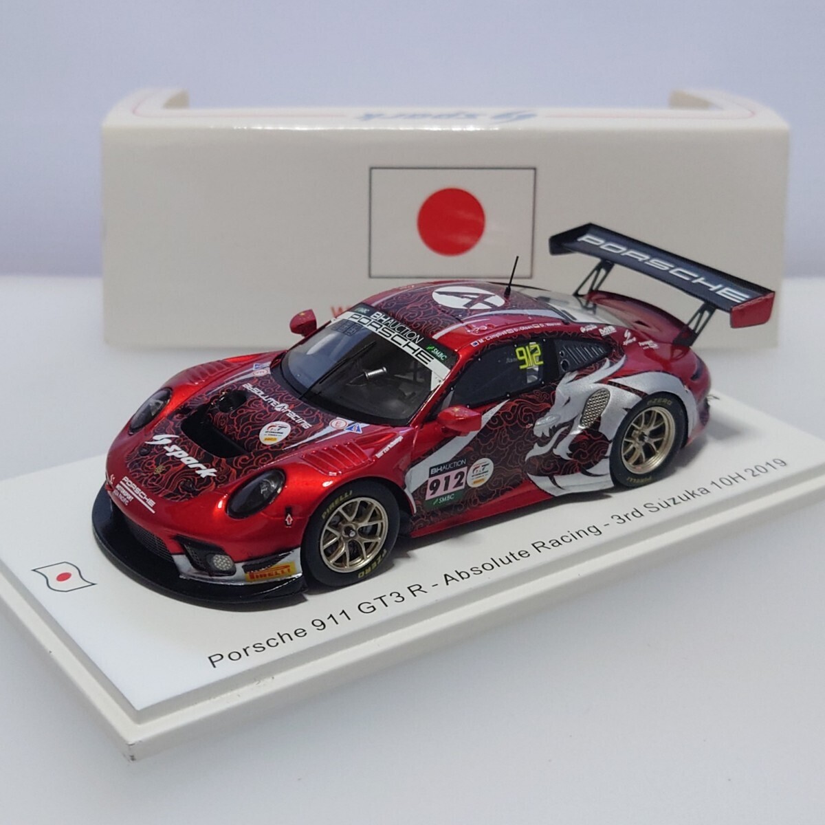 スパーク Spark 1/43 ポルシェ Porsche 911 GT3 R Absolute Racing Suzuka 鈴鹿 10h 2019 D.オールセン M.キャンベル D.ヴェルナー SJ085の画像1