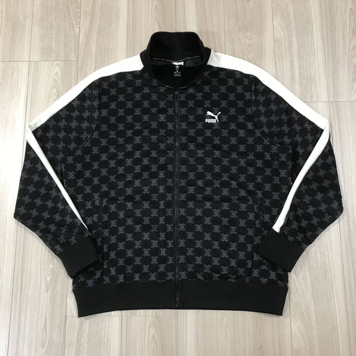 puma T7 Printed Track Jacket zip XL プーマ モノグラム トラック ジャケット ジャージ 総柄 ライン スタンド ジップ ブルゾン ブラック_画像1