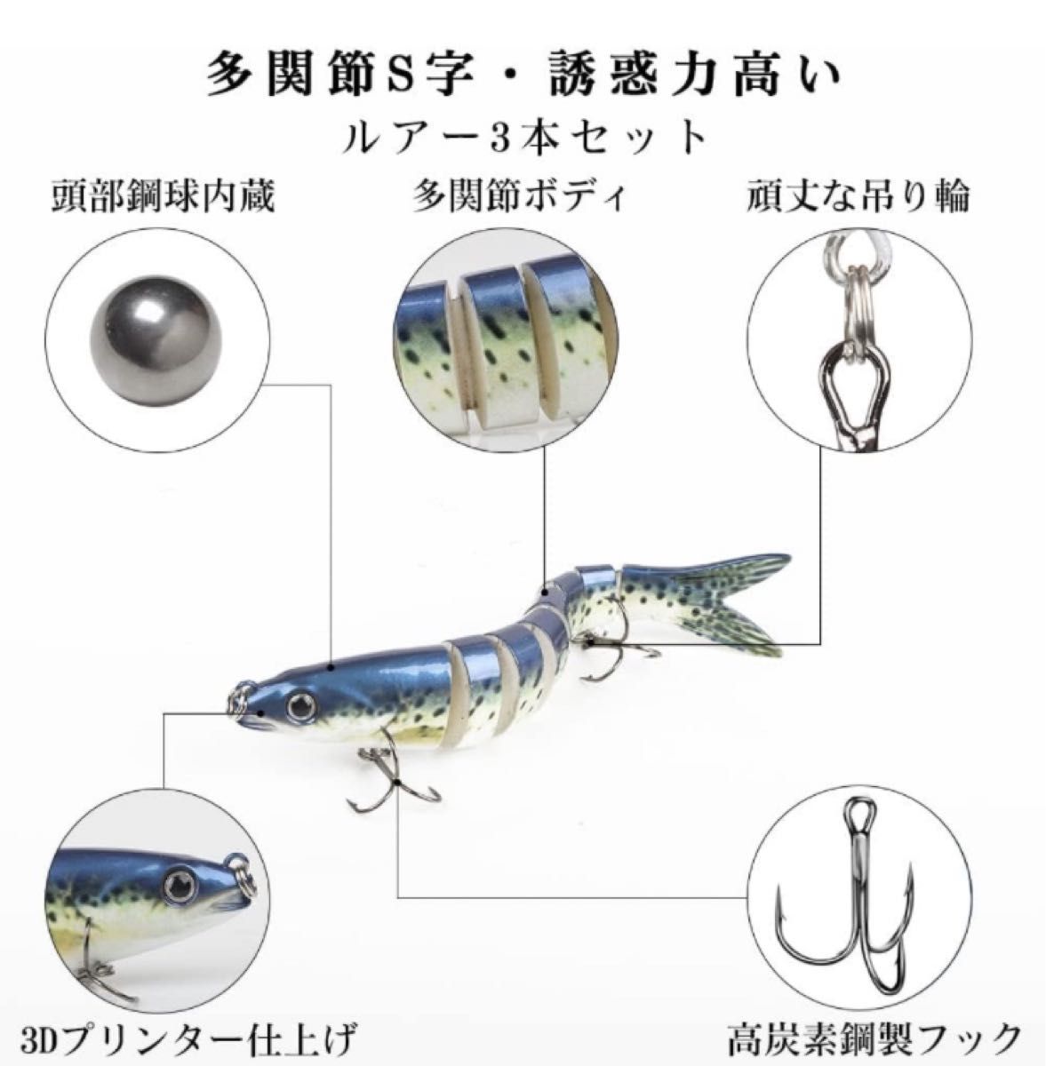 ビッグベイト ルアー ジグ 3本セット スローシンキング 海 川釣り 遠投