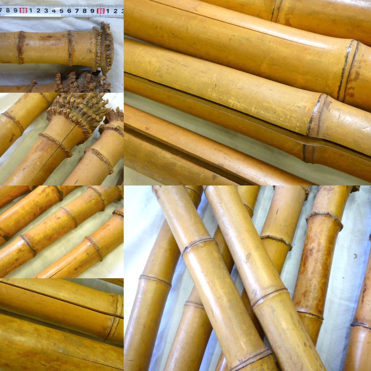 製管師保管品 尺八 材料 竹材 未加工 加工前 7本まとめて 約73～90㎝ 割れ有 根付 和楽器 管楽器 竹 バンブー_1W(検:琴古流都山流真竹の画像9