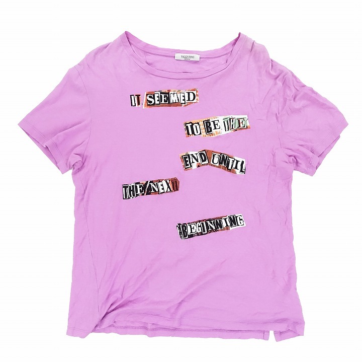 ヴァレンティノ ロゴ プリント スター 星 Tシャツ カットソー 半袖 クルーネック コットン M 紫 パープル 4_画像1