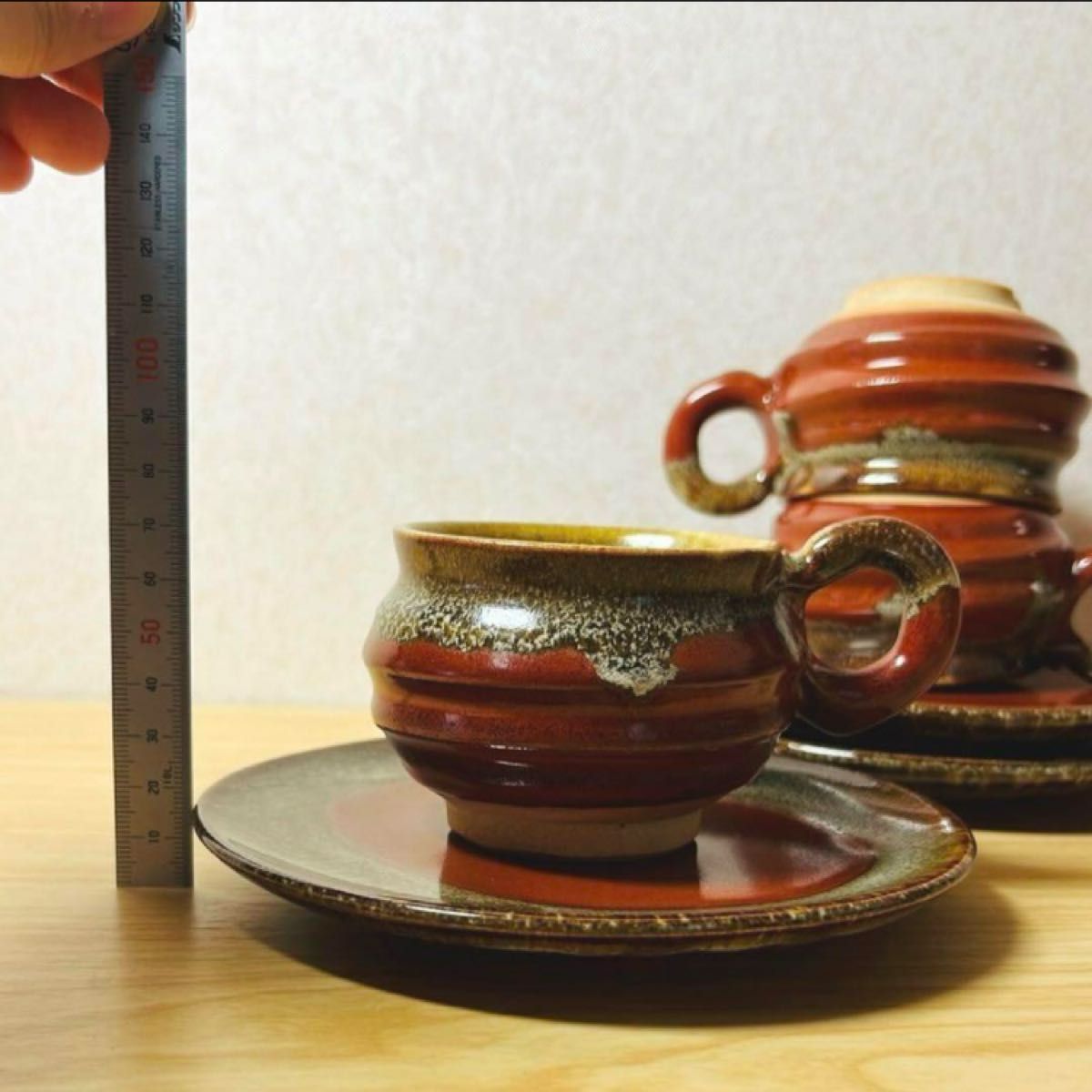 【信楽焼】コーヒーカップ&ソーサー3セット【昭和レトロ】