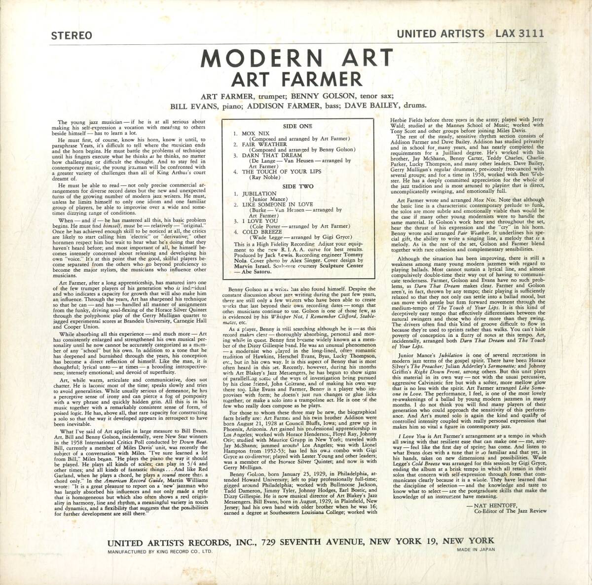A00590555/LP/アート・ファーマー「Modern Art (1976年・LAX-3111・ハードバップ)」の画像2
