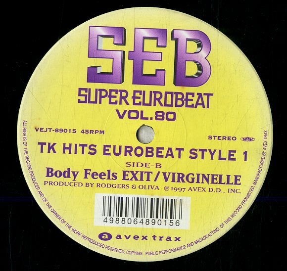 A00593039/12インチ/Domino / Virginelle「Super Eurobeat Vol. 80 - TK Hits Eurobeat Style 1(1997年：VEJT-89015)」_画像2