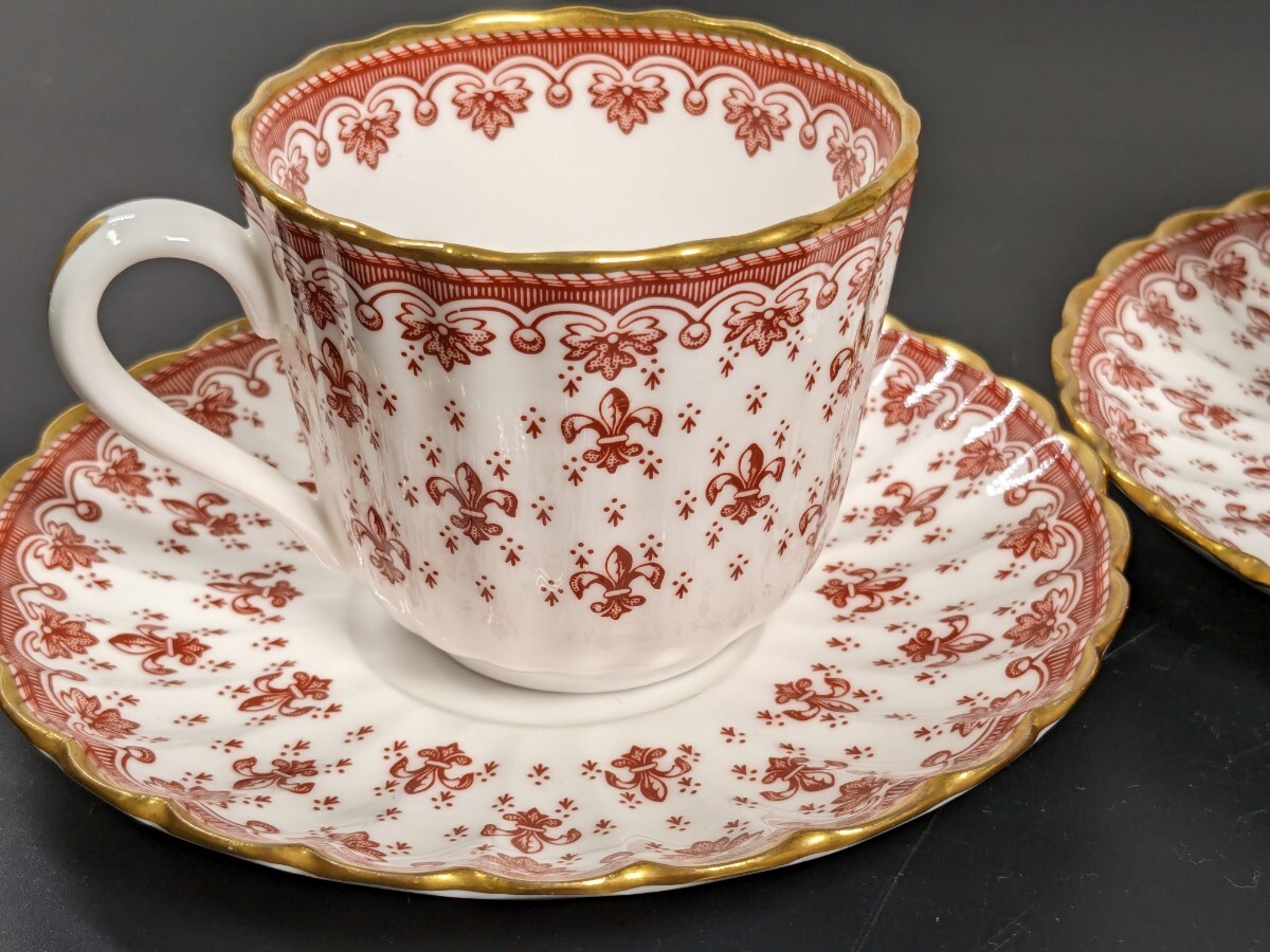 spode　スポード　FLEUR DE LYS RED フルール・ ド・リス　レッド　カップ＆ソーサー　2客セット_画像2