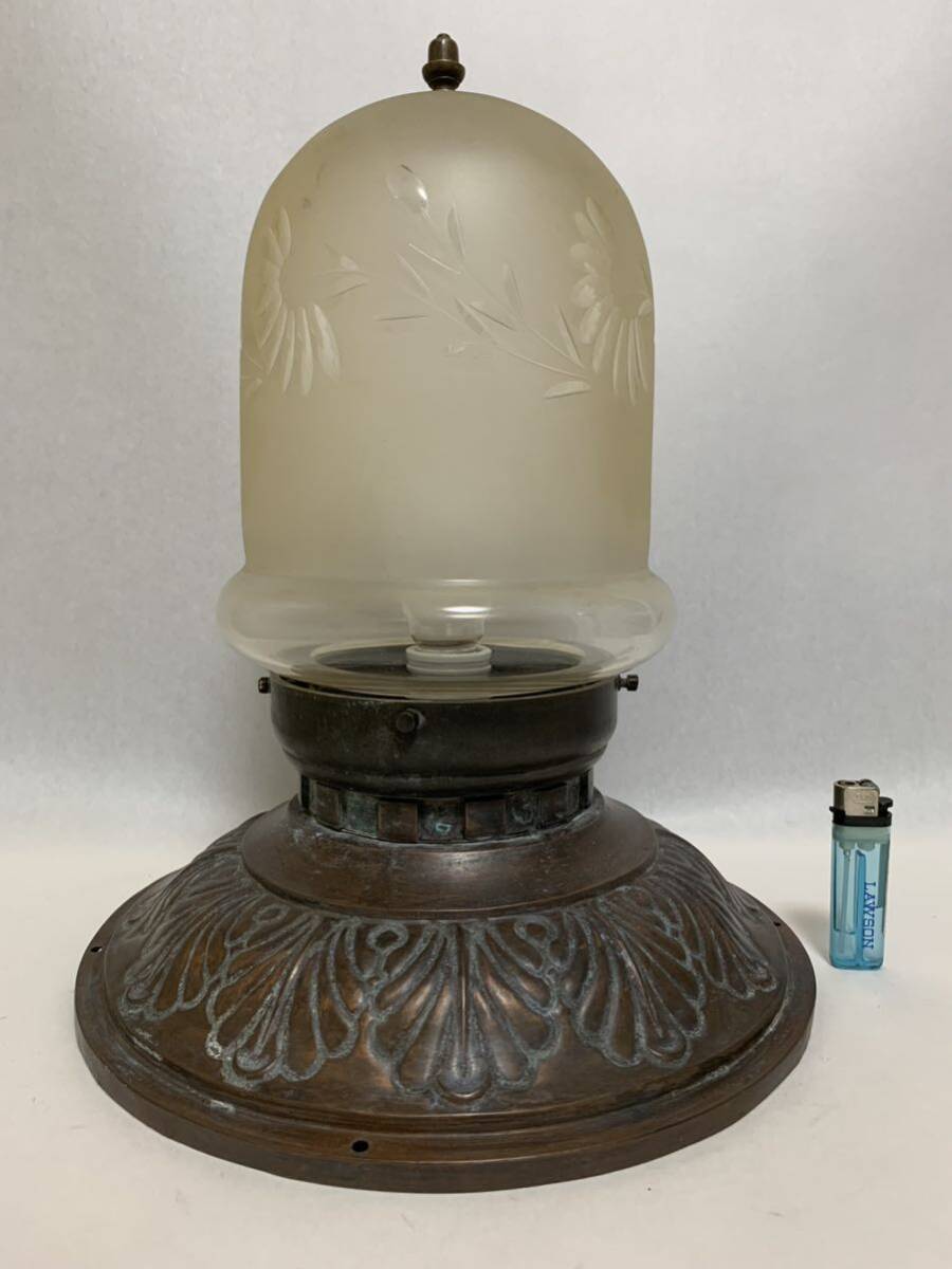  Taisho romance ceiling installation lighting copper vessel glass . flower pattern cut made in Japan heaven attaching part diameter approximately 30cm