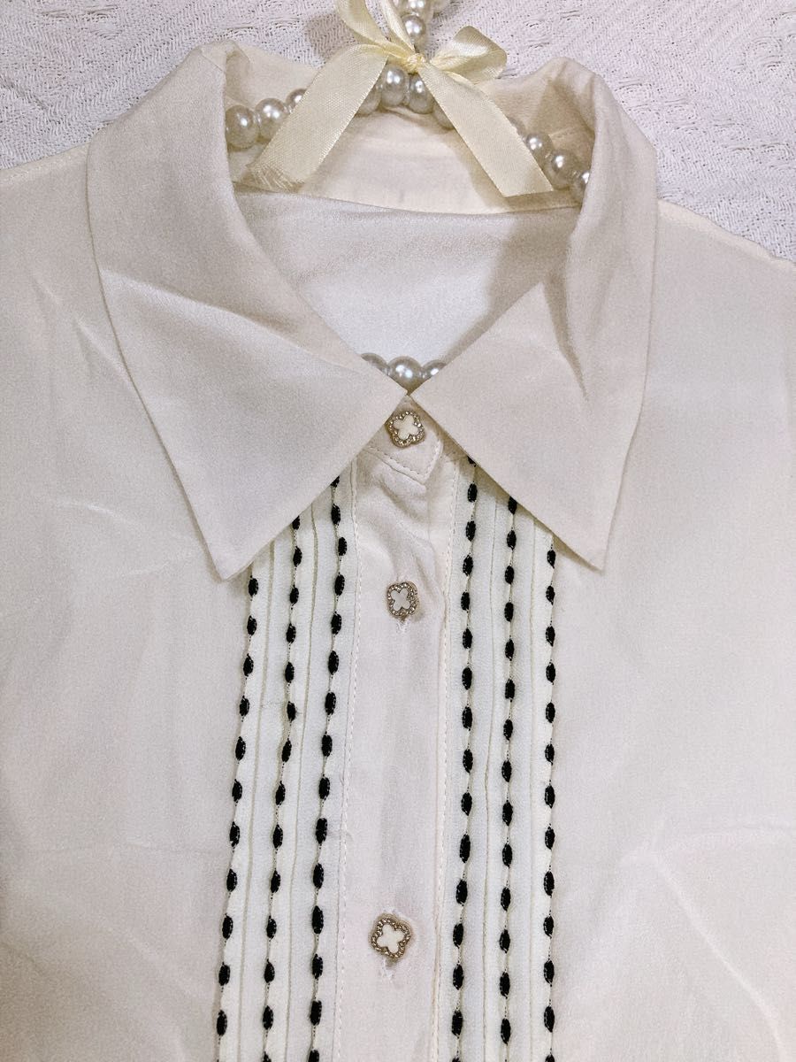 シルク100% ロングシャツワンピース　上品　エレガンス　S 長袖 白黒