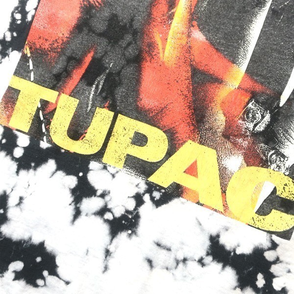 レアモデル! 2pac オフィシャル フォトプリント ヒップホップ ラップ 半袖 Tシャツ タイダイ染め ホワイト 白 黒 L メンズ 古着 希少_画像4