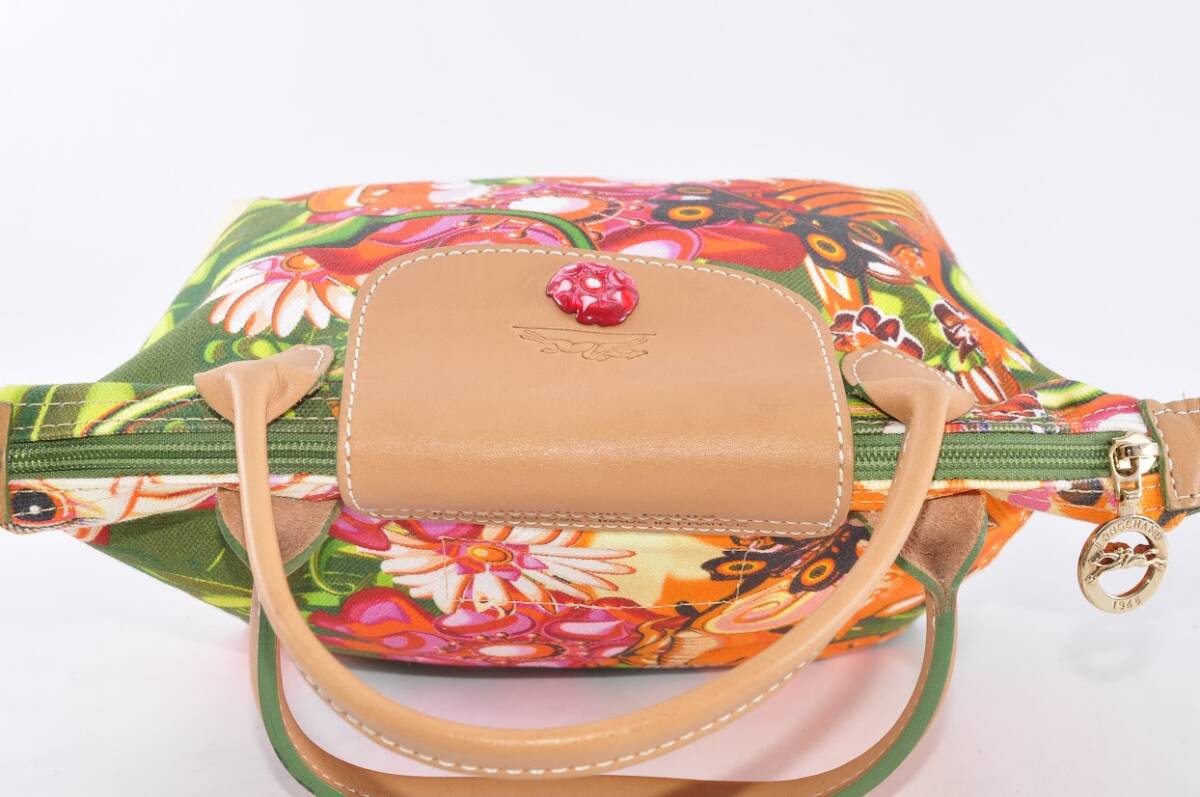  прекрасный товар Longchamp Long Champ цветок цветочный принт ручная сумочка рука .. портфель парусина кожа кожа многоцветный рисунок есть Logo type вдавлено .3D5183