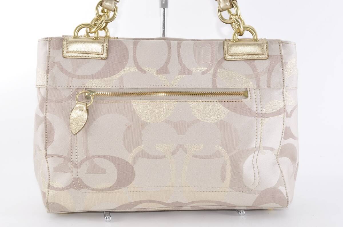 美品 COACH コーチ F18474 シグネチャー ハンドバッグ 手さげかばん キャンバス レザー 革 ピンクベージュ ゴールド 金 α3F5177_画像2