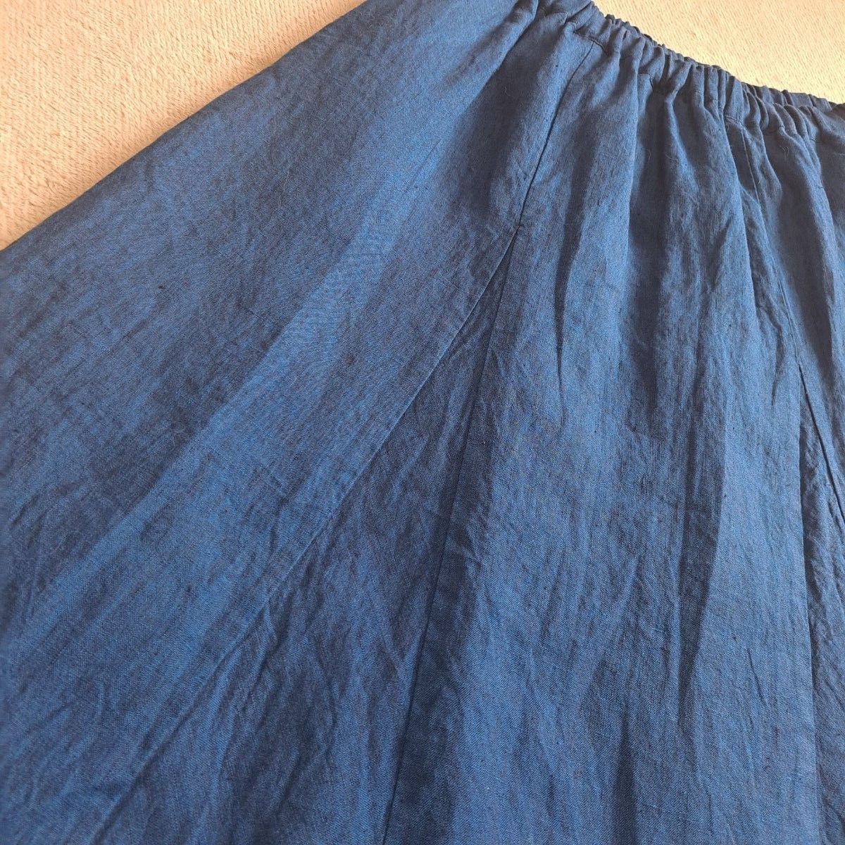 blue willow 切り替えリネンフレアロングスカート　大きめサイズ