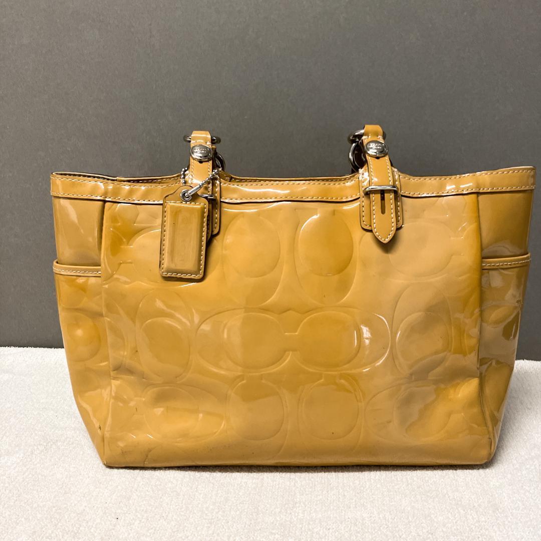 レアCOACHコーチセミショルダーバッグトートバッグイエロー黄シグネチャー総柄