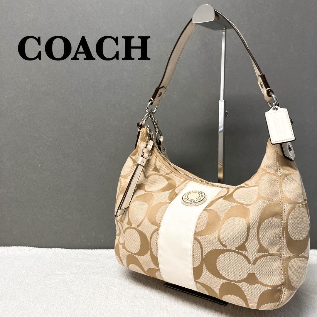 美品COACH コーチセミショルダーバッグトートバッグシグネチャー総柄ベージュ