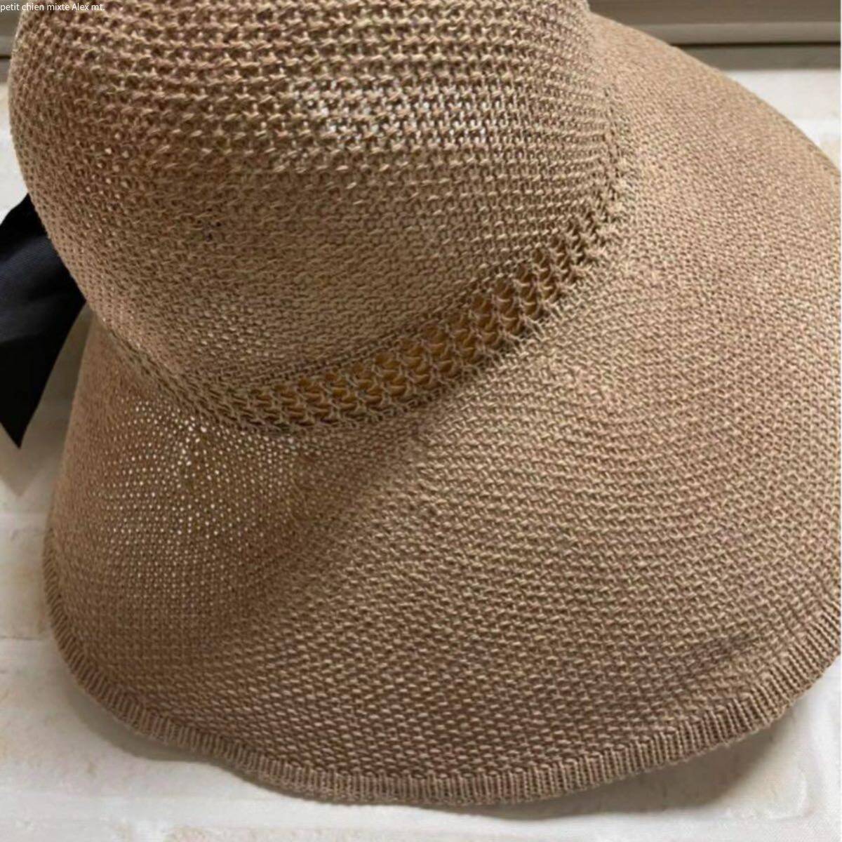 麦わら帽子 サンバイザー レディース リボン サイズ調整可能 通気性帽子 ハット 麦わら帽子 ストローハット ベージュ 