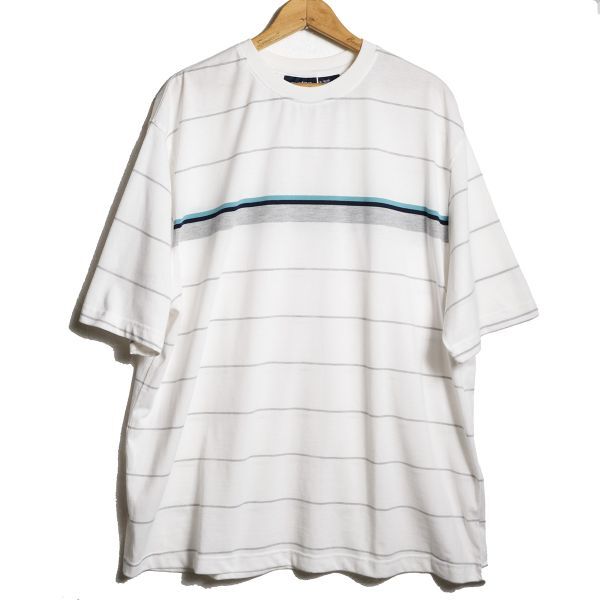 90's 00's ピューリタン PURITAN ボーダー クルーネック Tシャツ (XL) 白ベース 半袖 90年代 00年代 旧タグ 古着 オールドY2K_画像1
