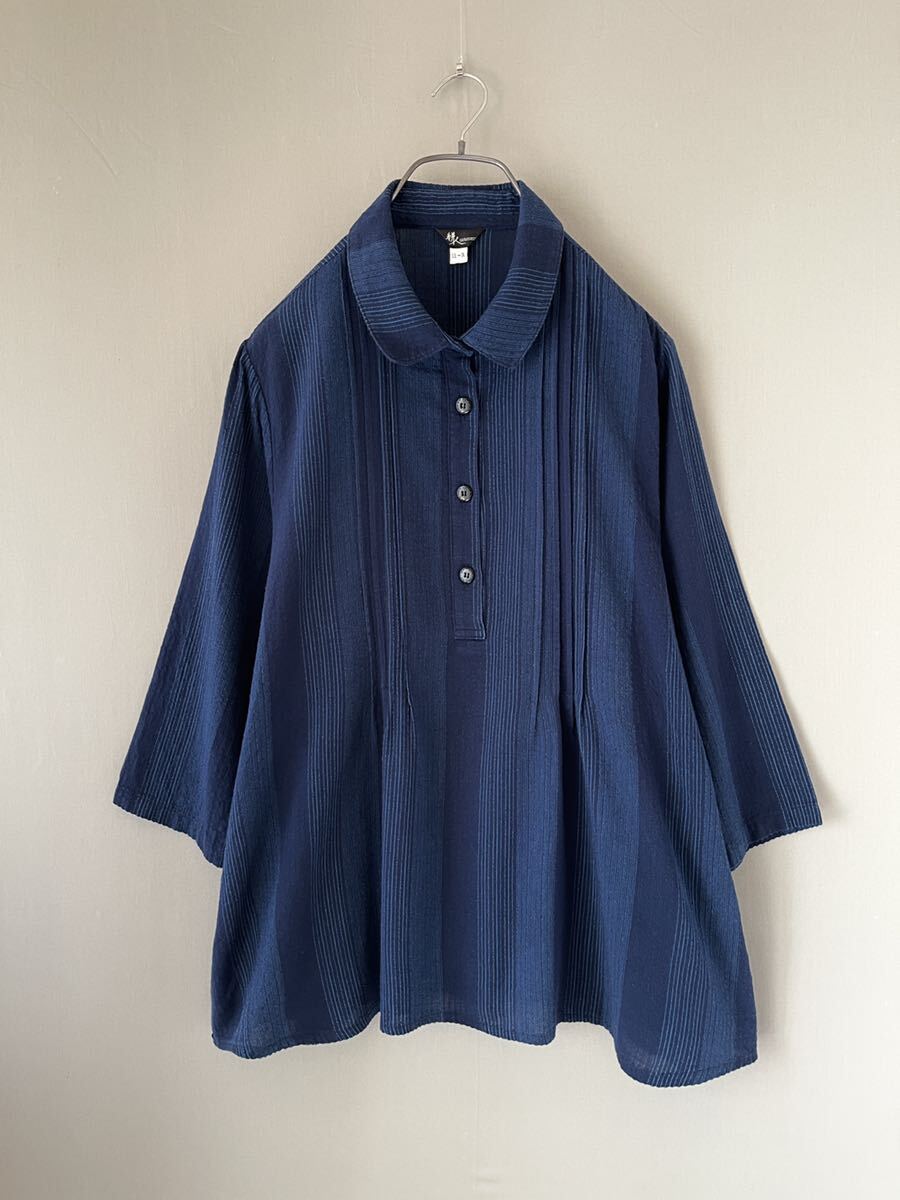286 Kurume woven Indigo .. person KASURIBITO thin JAPAN COTTON easy ... shirt blouse size LL-3L absolute size reference 