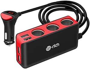 Te-Rich シガーソケット 4usb 3連 車載充電器 ソケット 120W 最大6.8A/5V 急速充電 12V/24V車対応_画像1