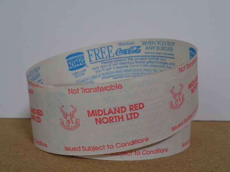  England roll ticket Midland Red North+AD Burger King
