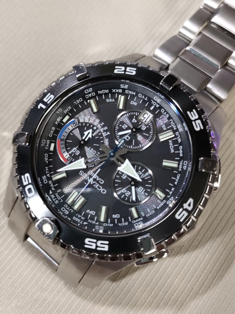 比較的状態良好 稼働品 CASIO OCEANUS CACHALOT 定価121,000円 電波ソーラー腕時計 OCW-P500 メンズ チタン オシアナス カシャロ_画像3